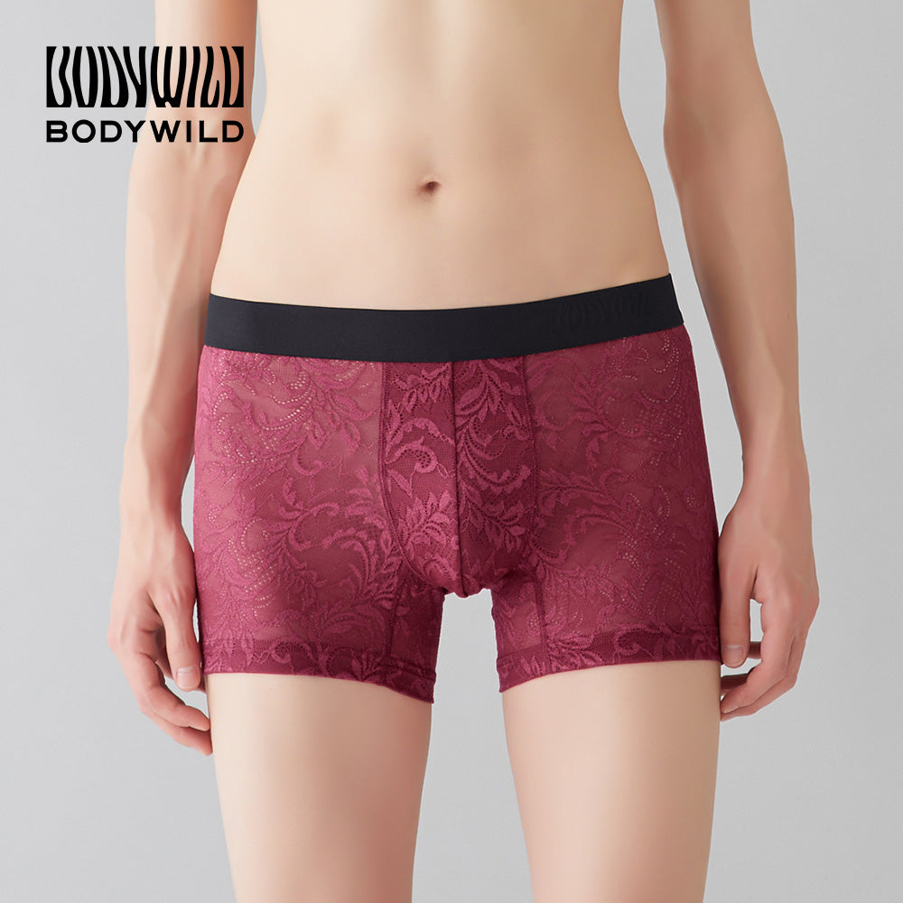ボディワイルド BODY WILD ボクサーパンツ ラッセルレース アラベスク柄 【返品不可商品】 （ベリー） ベリー