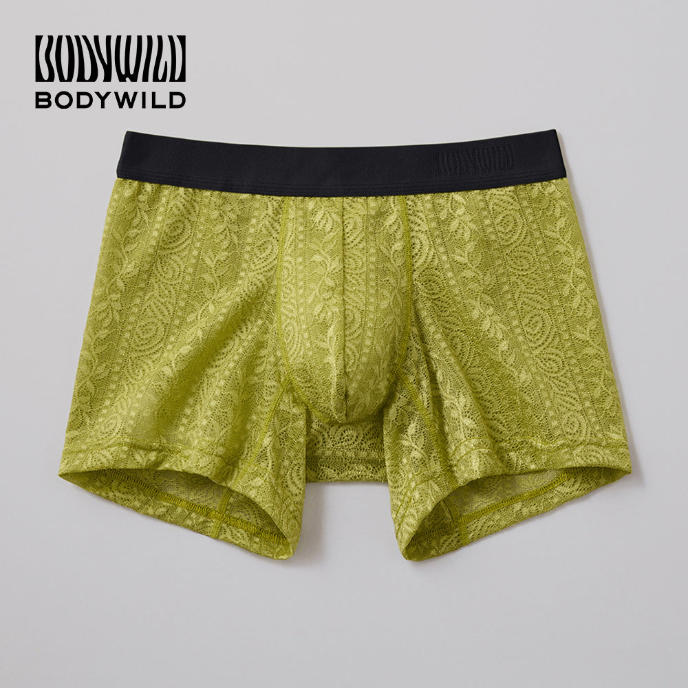 ボディワイルド BODY WILD ボクサーパンツ ラッセルレース アンティークストライプ柄 【返品不可商品】 （サンドイエロー） サンドイエロー