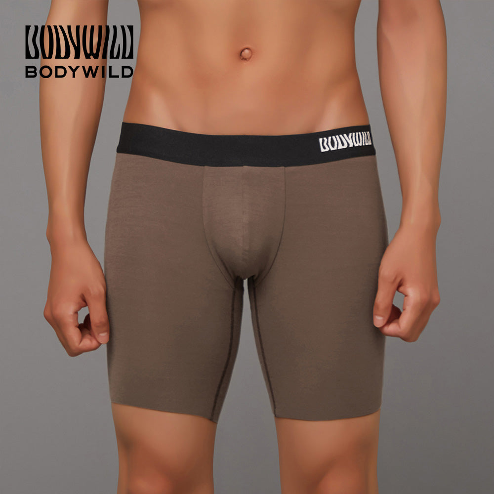 ボディワイルド BODY WILD 【裾きりっぱなし】ロングボクサーパンツ（前とじ） 【返品不可商品】 （ブラウン） ブラウン