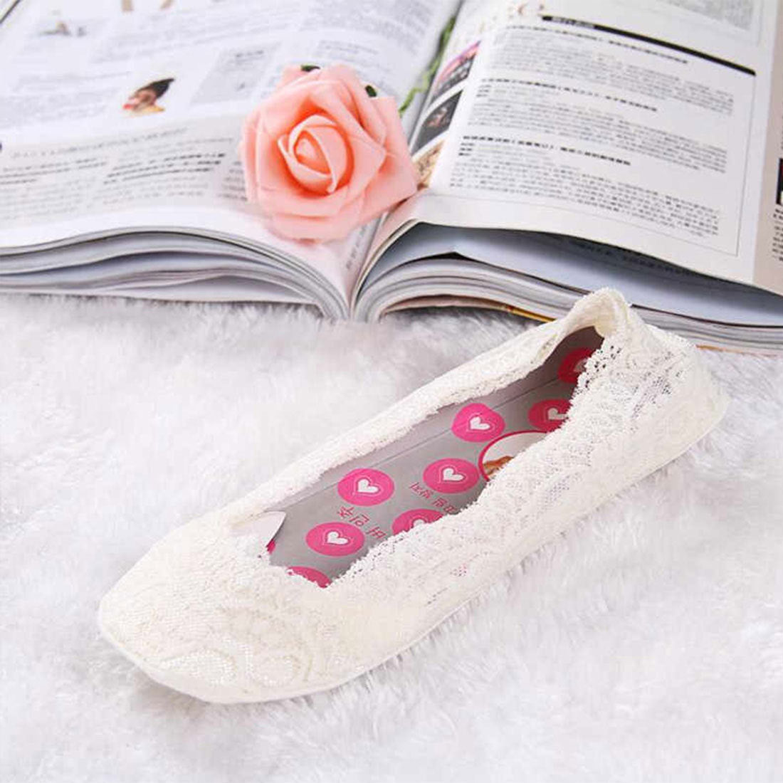 ジュノア JUNOAH フットカバー！脱げない！丸まらない！フットカバーレースタイプ幅広ゴムでズレない！通気性も◎快適な履き心地！22.0?24.5cm対応 靴下 ソックス,ホワイト