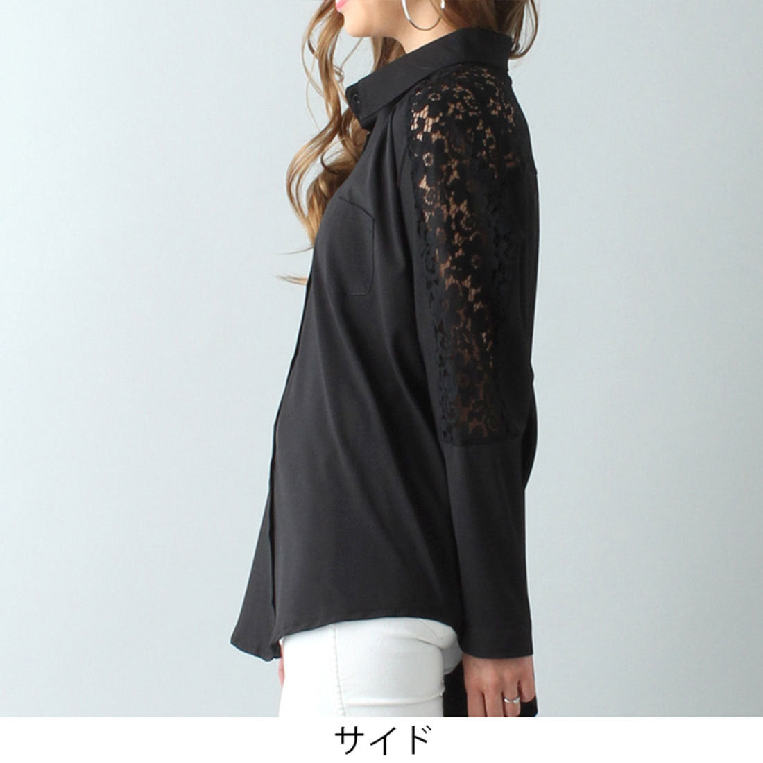 ジュノア JUNOAH レースデザインシャツ 新色追加！ ゆったり 人気 可愛い◎ 花柄レース刺繍デザインシャツ◎ シャツ ブラウス トップス お洒落 花柄 レース 刺繍