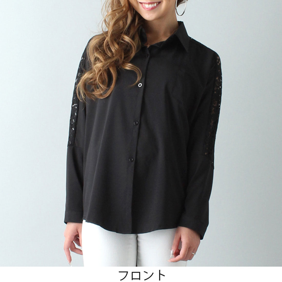 ジュノア JUNOAH レースデザインシャツ 新色追加！ ゆったり 人気 可愛い◎ 花柄レース刺繍デザインシャツ◎ シャツ ブラウス トップス お洒落 花柄 レース 刺繍