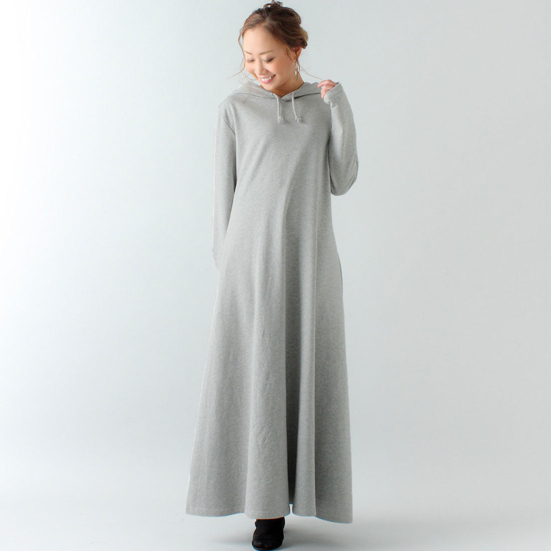 ジュノア JUNOAH Aライン長袖スウェットマキシ丈パーカーワンピース