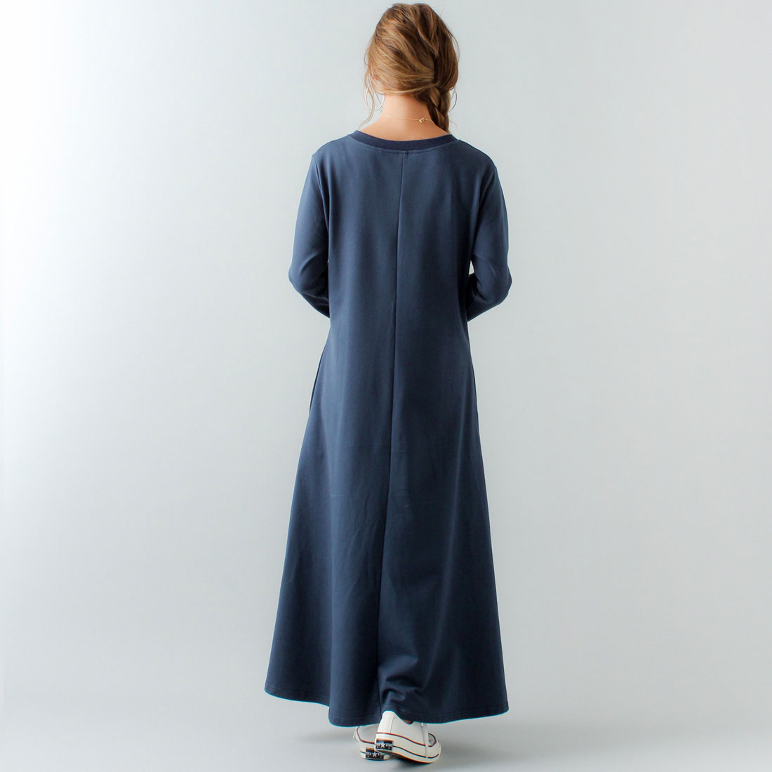 ジュノア JUNOAH Aライン長袖スウェットマキシ丈ワンピース