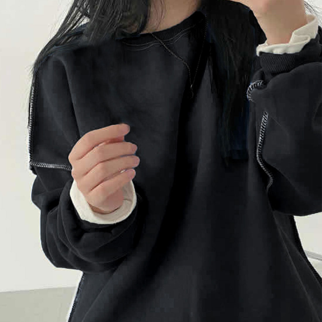 ジュノア JUNOAH ドロップショルダーデザイントレーナー 韓国ファッション 春 夏 秋 韓国 トップス 春服 夏服 トレーナー