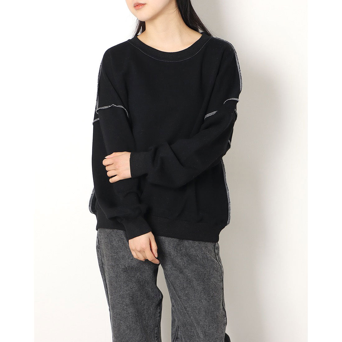 ジュノア JUNOAH ドロップショルダーデザイントレーナー 韓国ファッション 春 夏 秋 韓国 トップス 春服 夏服 トレーナー