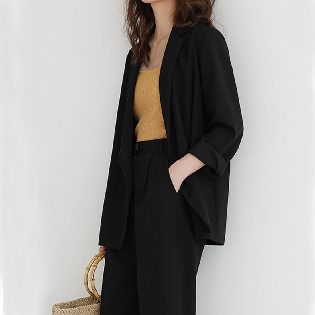 ジュノア JUNOAH 2つボタンダブルジャケットセットアップ（ブラック） ブラック