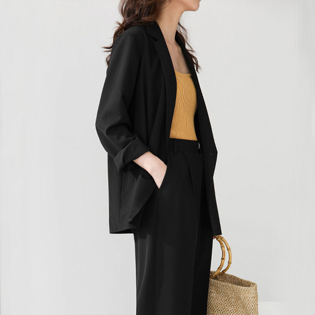 ジュノア JUNOAH 2つボタンダブルジャケットセットアップ（ブラック） ブラック