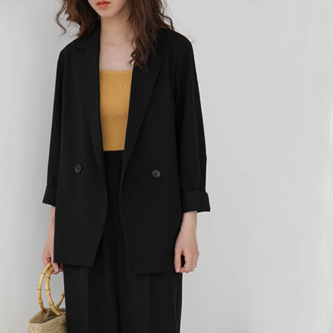 ジュノア JUNOAH 2つボタンダブルジャケットセットアップ（ブラック） ブラック