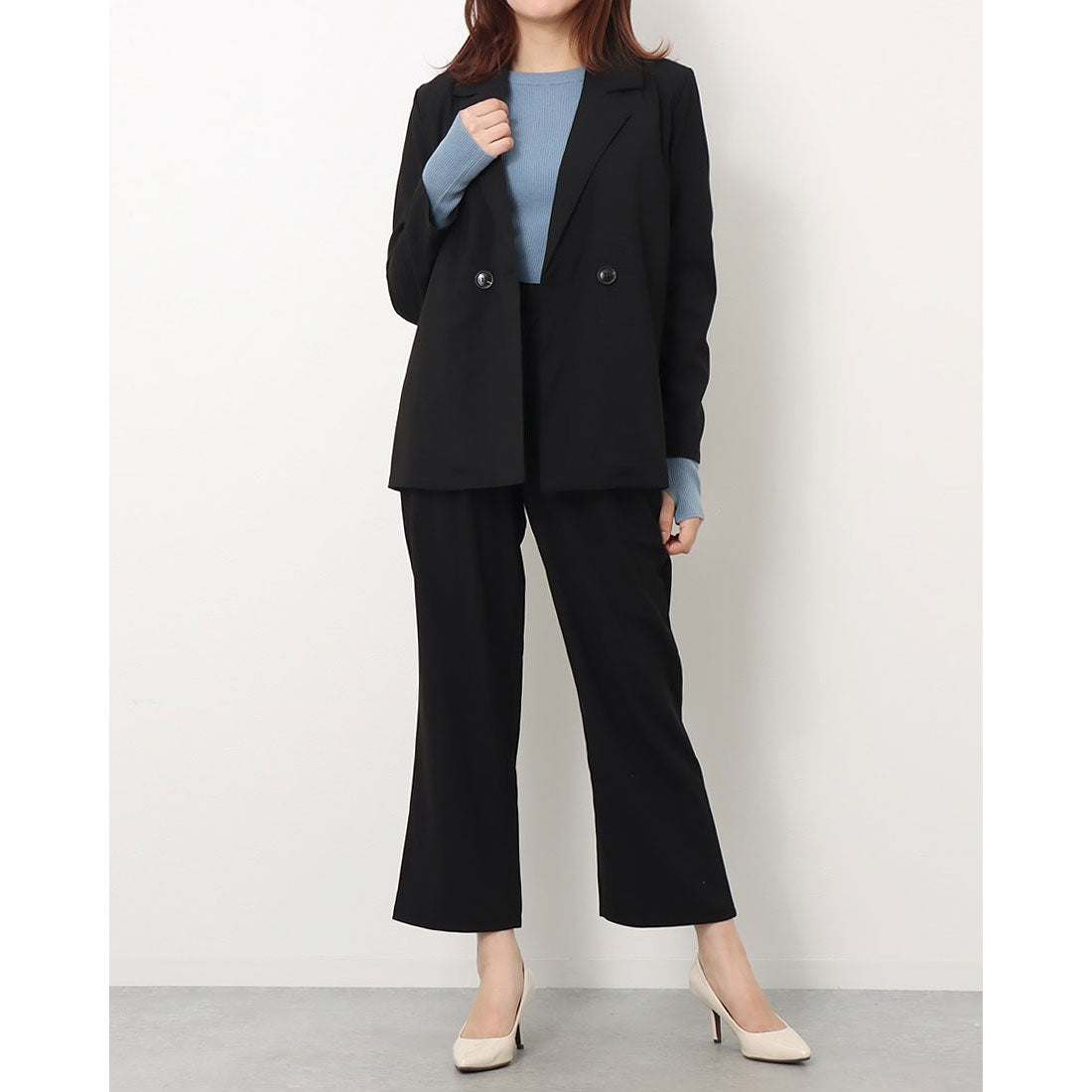 ジュノア JUNOAH 2つボタンダブルジャケットセットアップ（ブラック） ブラック