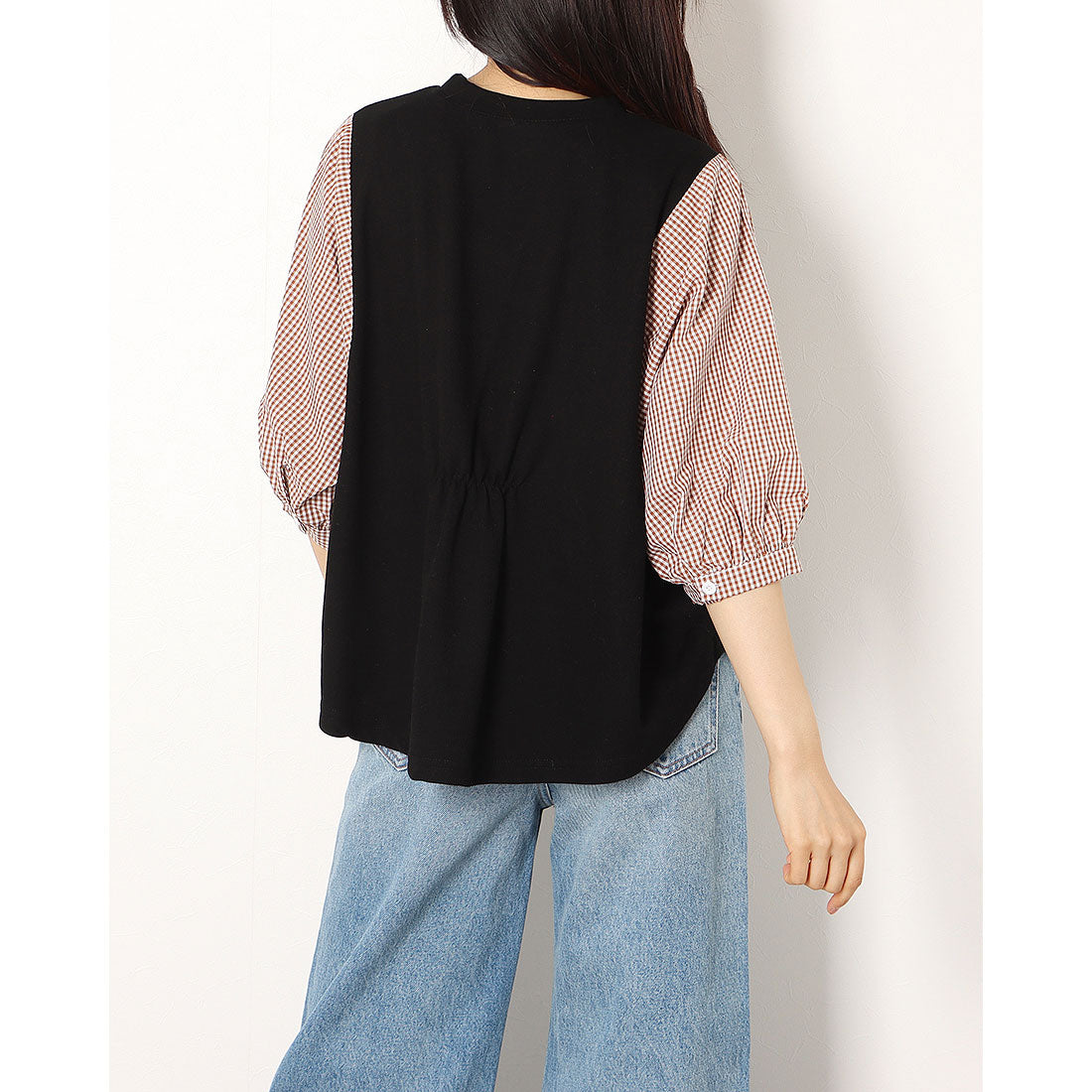 ジュノア JUNOAH 5分袖ドッキングブラウス 韓国ファッション