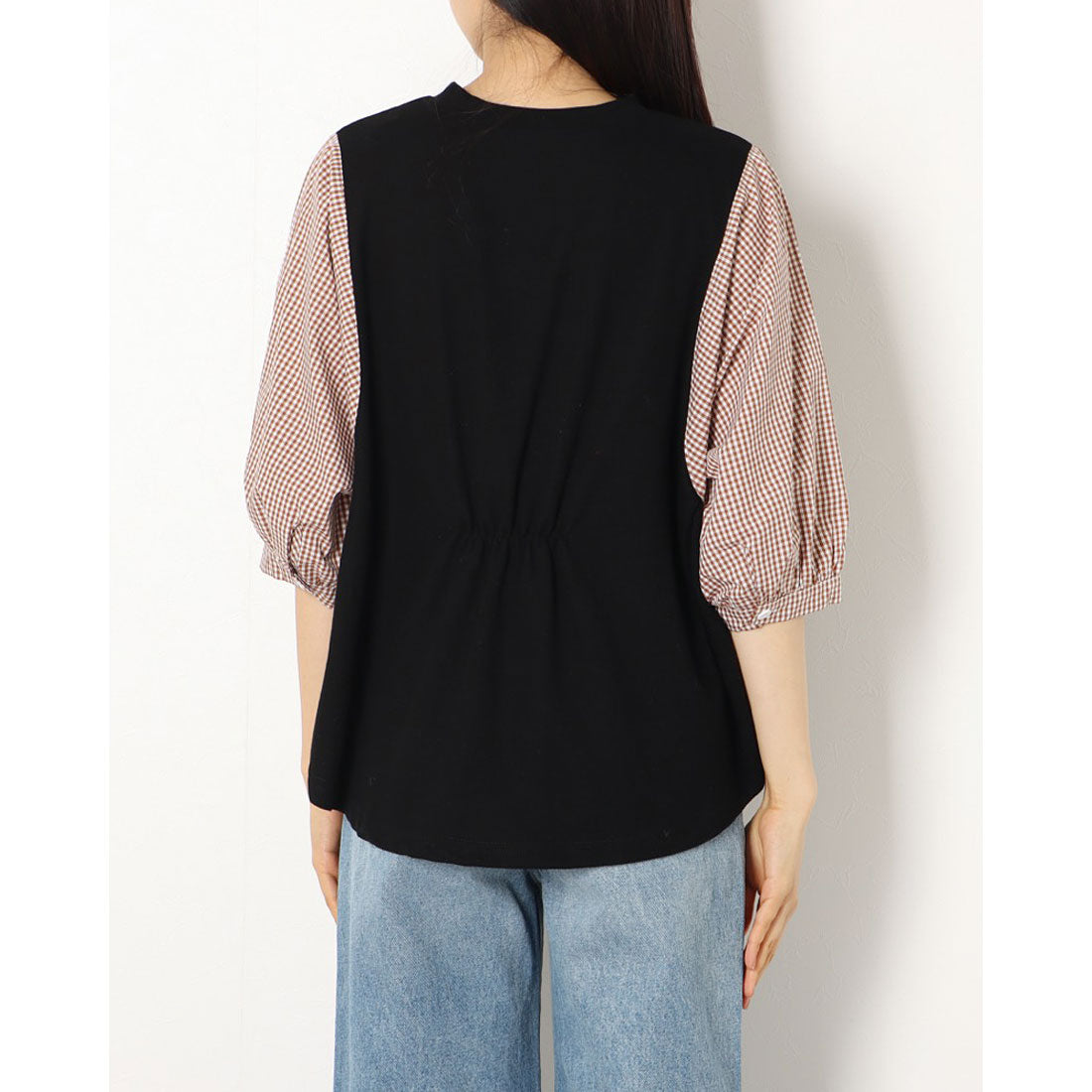 ジュノア JUNOAH 5分袖ドッキングブラウス 韓国ファッション