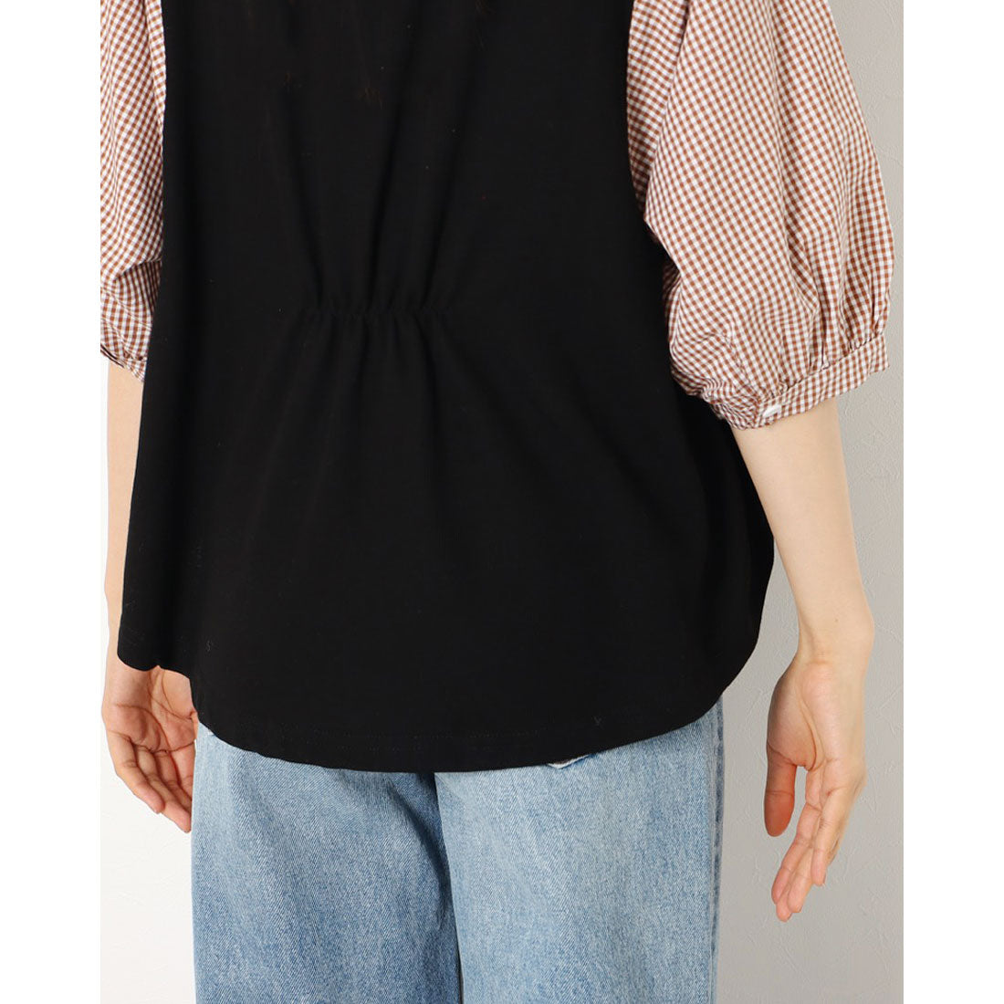 ジュノア JUNOAH 5分袖ドッキングブラウス 韓国ファッション