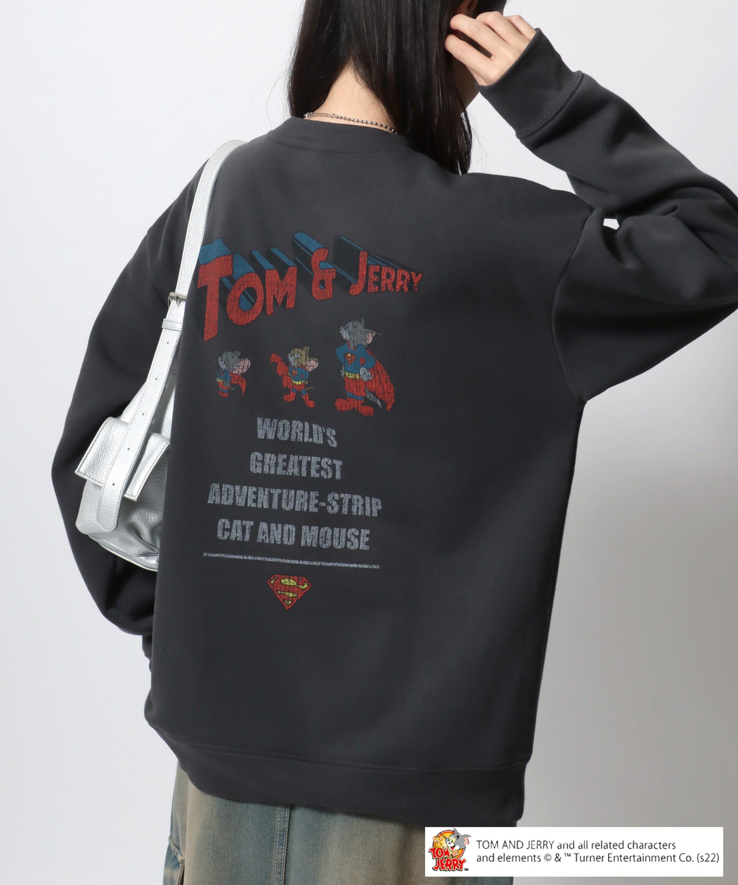 Tom and Jerry Vintage-like Pigment Style Front/Back Print Fleece Lined Oversized Sweatshirt for Women and Men Trainer