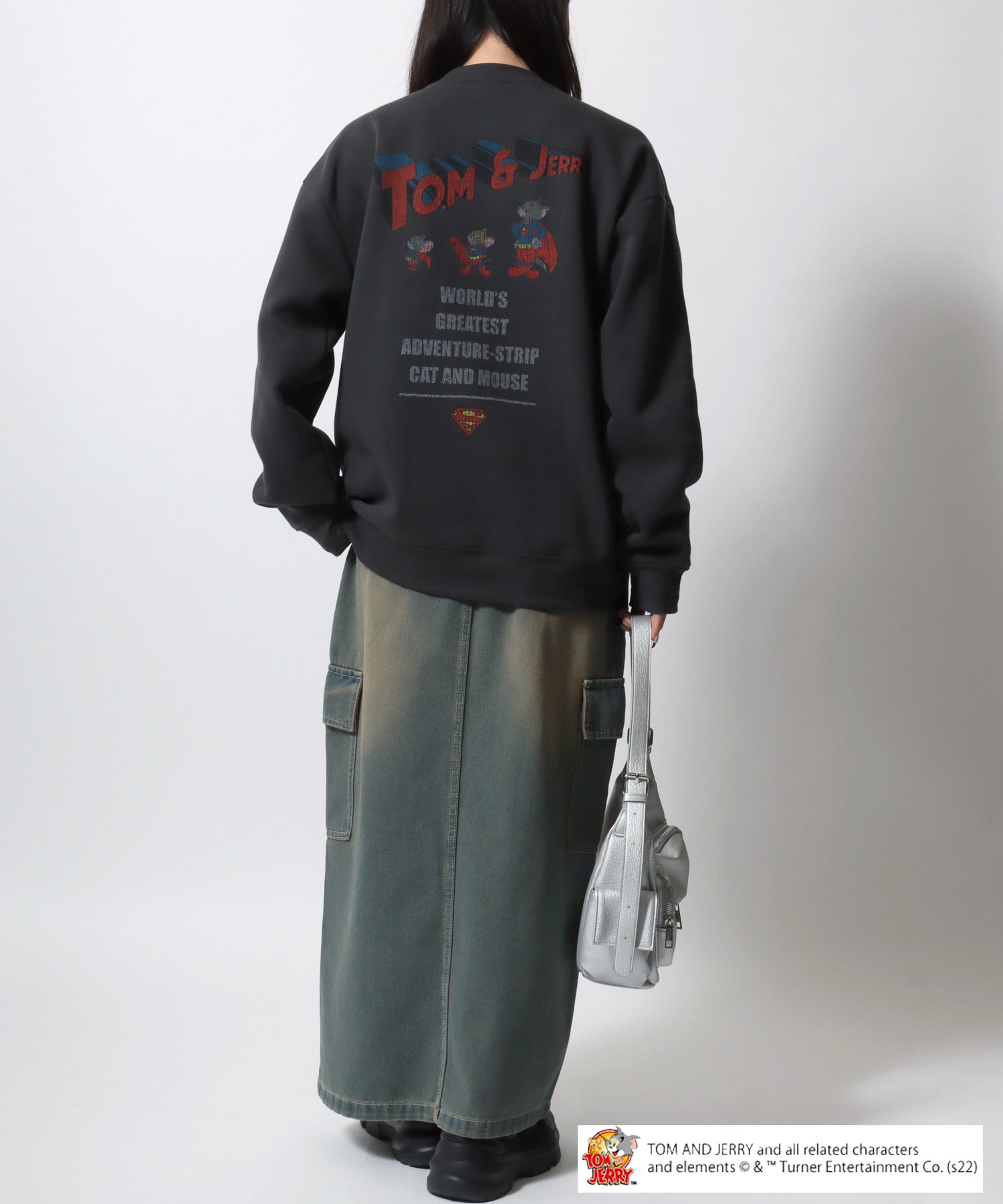 Tom and Jerry Vintage-like Pigment Style Front/Back Print Fleece Lined Oversized Sweatshirt for Women and Men Trainer