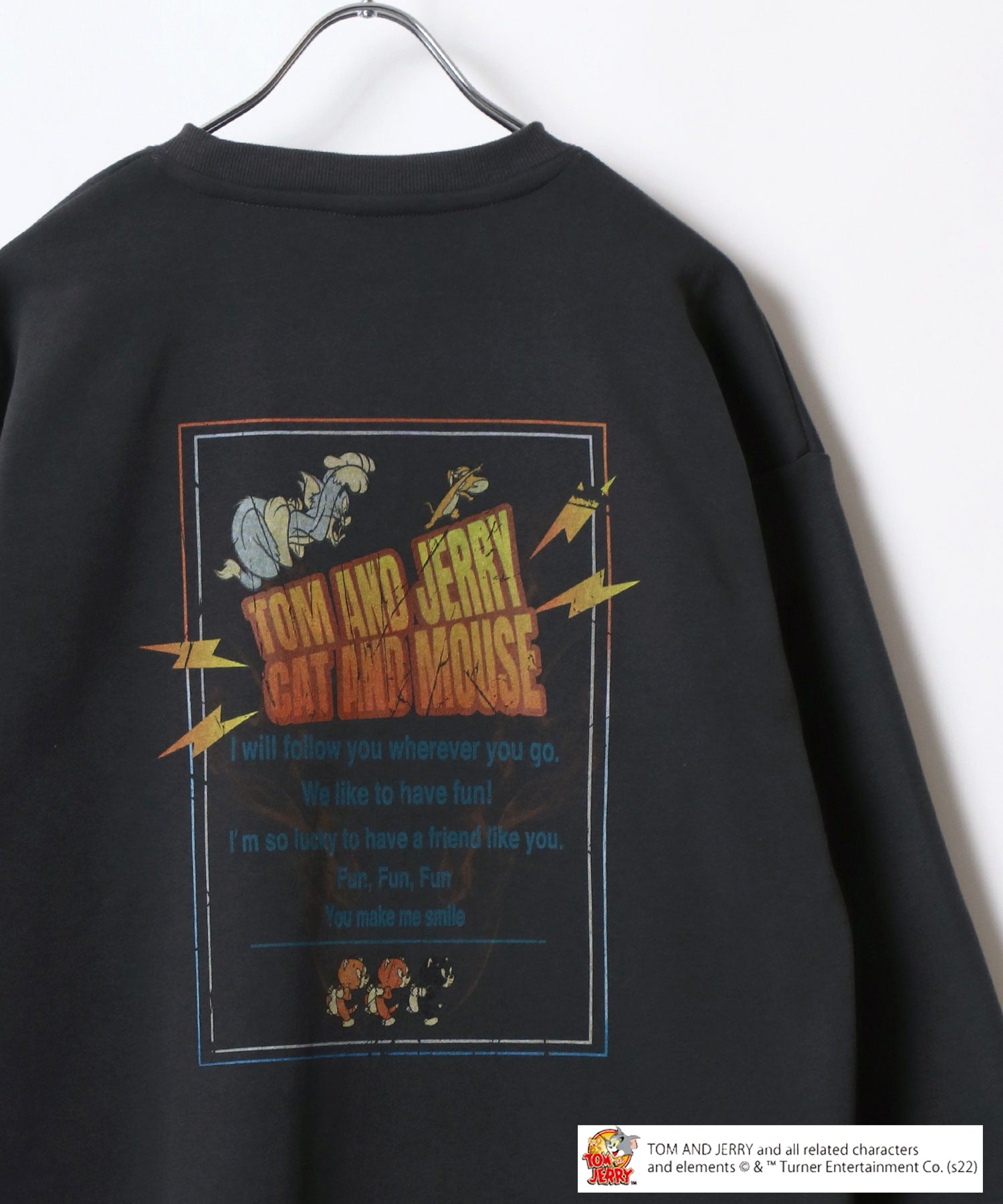 Tom and Jerry Vintage-like Pigment Style Front/Back Print Fleece Lined Oversized Sweatshirt for Women and Men Trainer