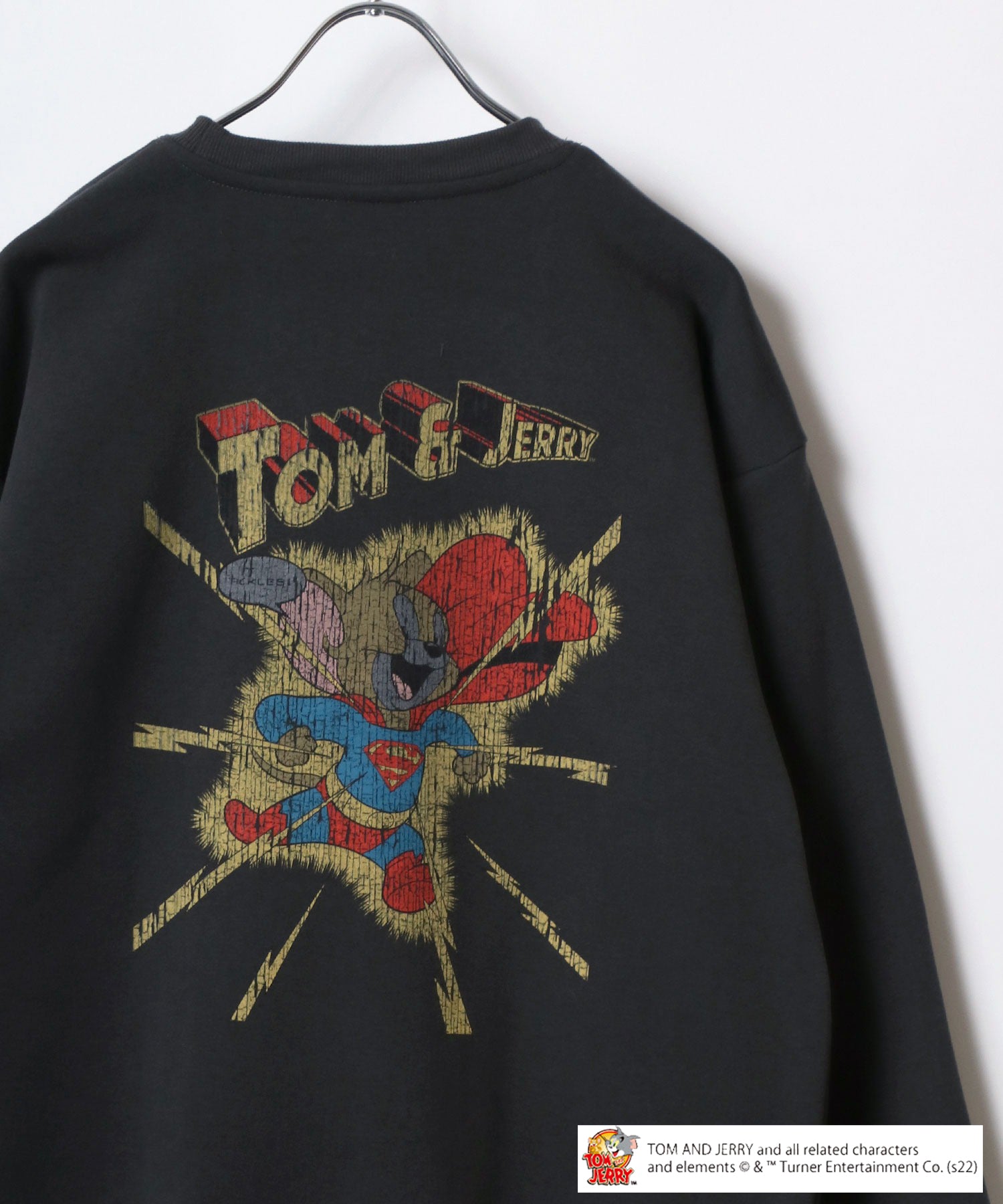 Tom and Jerry Vintage-like Pigment Style Front/Back Print Fleece Lined Oversized Sweatshirt for Women and Men Trainer