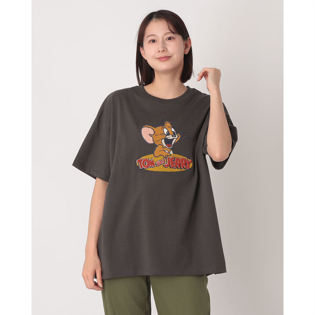 トムトジェリー TOM and JERRY TJ フロント サガラ 刺繍 Tシャツ トムとジェリー （スミクロ） スミクロ