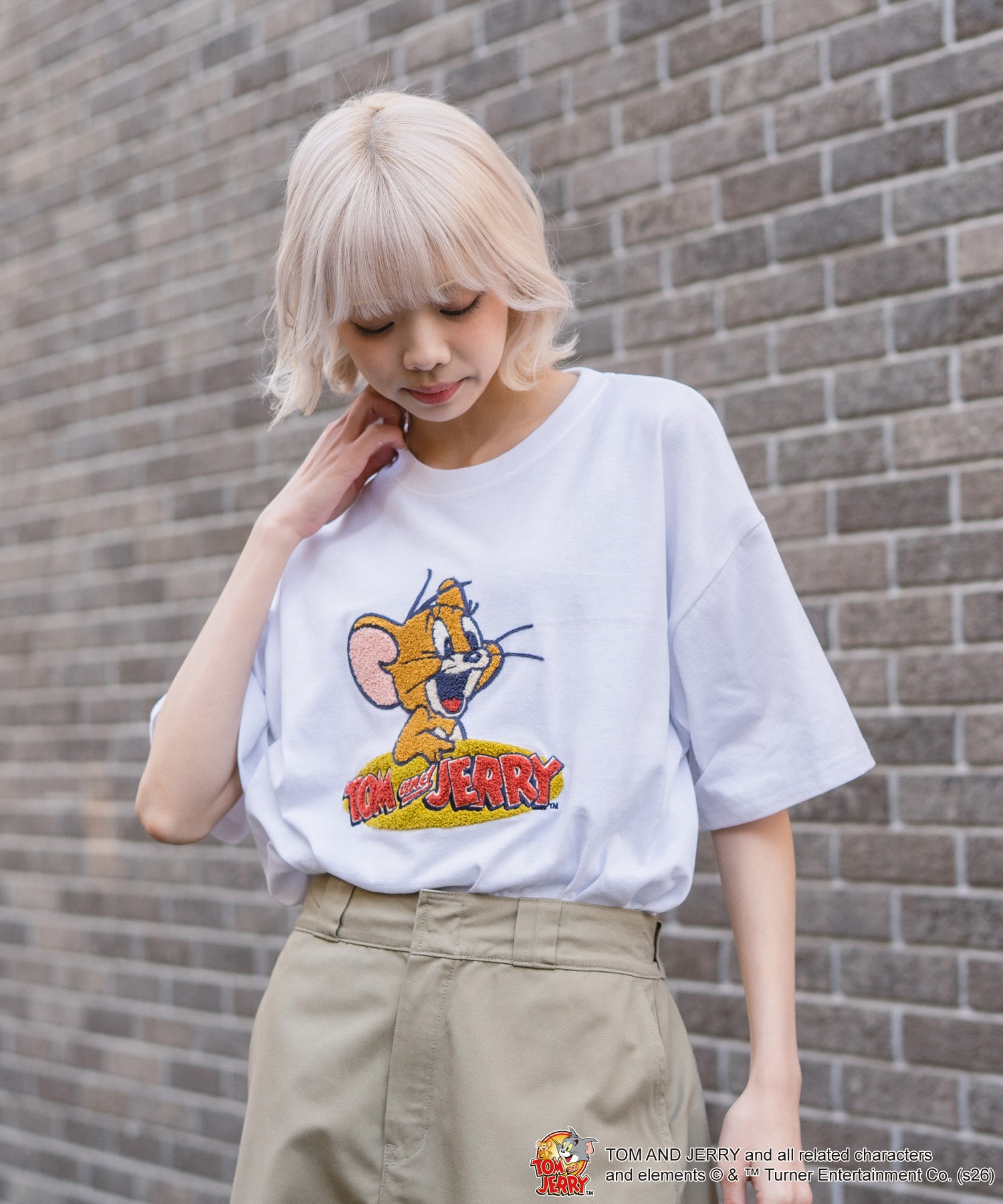 トムトジェリー TOM and JERRY TJ フロント サガラ 刺繍 Tシャツ トムとジェリー （オフホワイト） オフホワイト