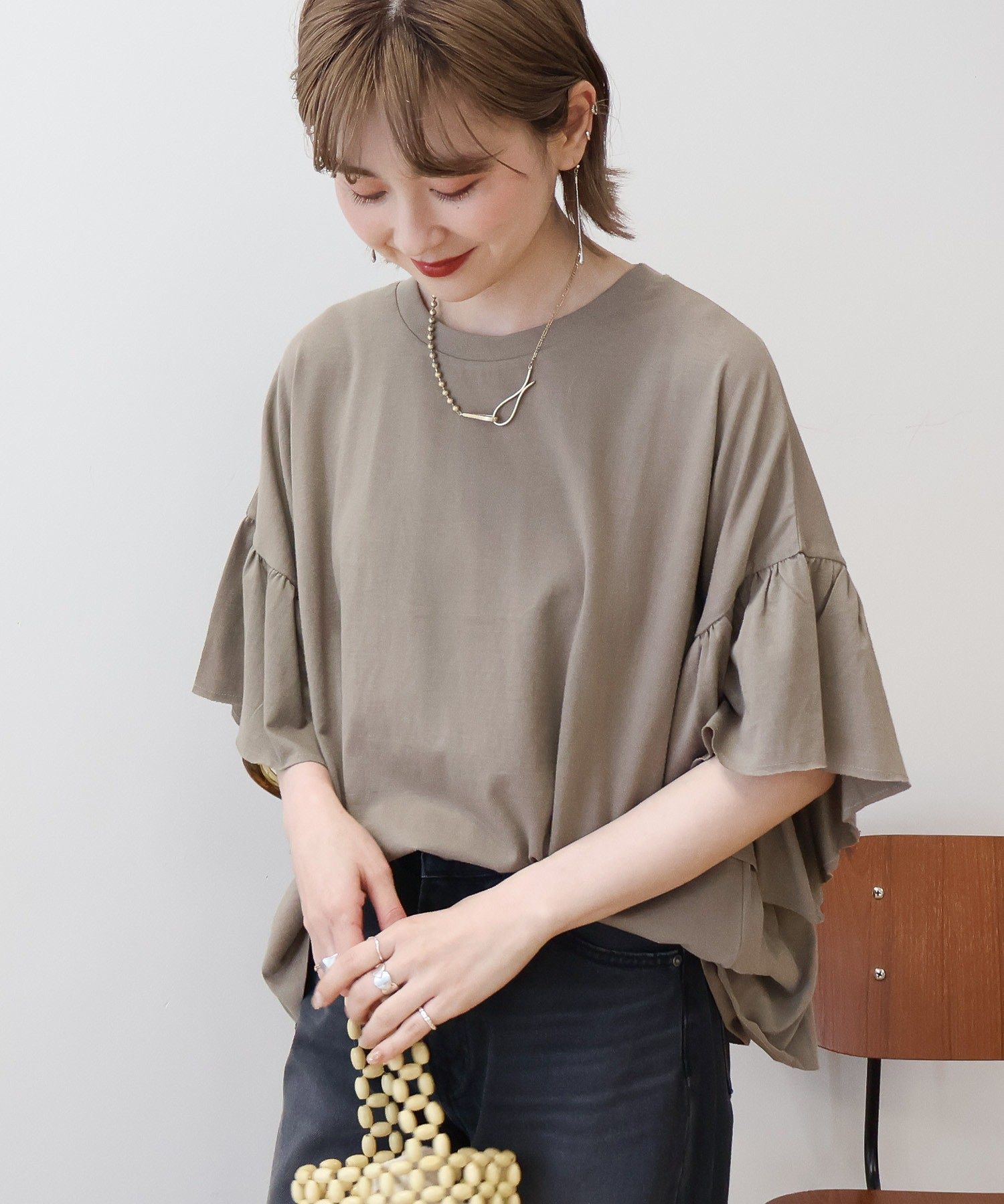 アメリカンホリック AMERICAN HOLIC バックフリル半袖プルオーバー （モカ） モカ