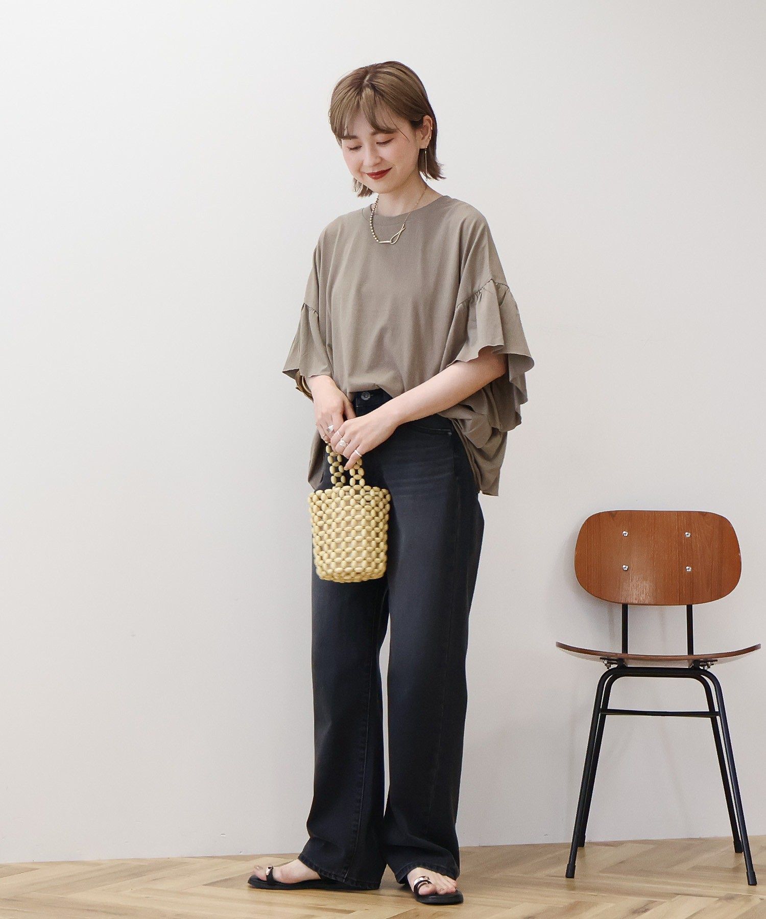 アメリカンホリック AMERICAN HOLIC バックフリル半袖プルオーバー （モカ） モカ