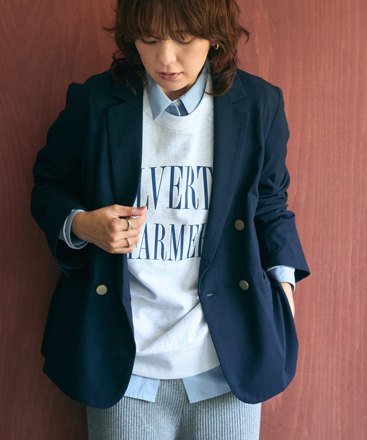 アメリカンホリック AMERICAN HOLIC イージーケアWテーラードジャケット （ネイビー） ネイビー