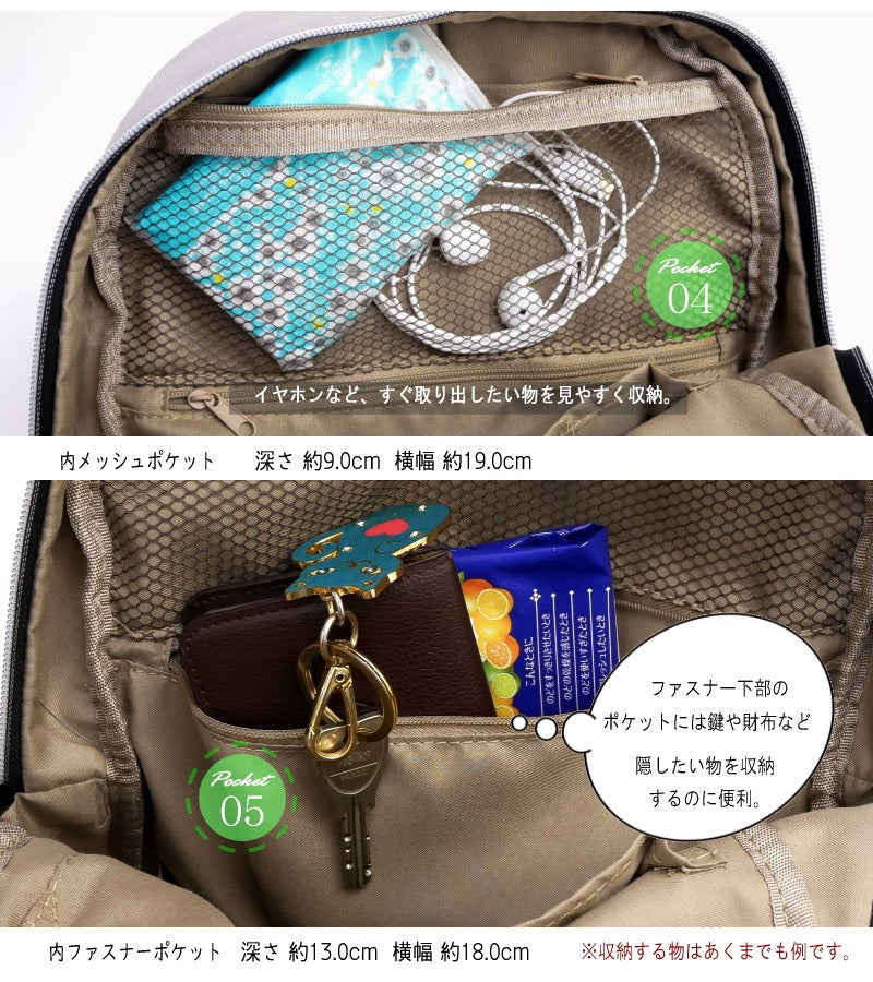 アンテロープ antelope リュック 撥水加工 軽量 多収納 機能的 6ポケット マザーズバッグ 通勤 通学 （スモーキーピンク） スモーキーピンク