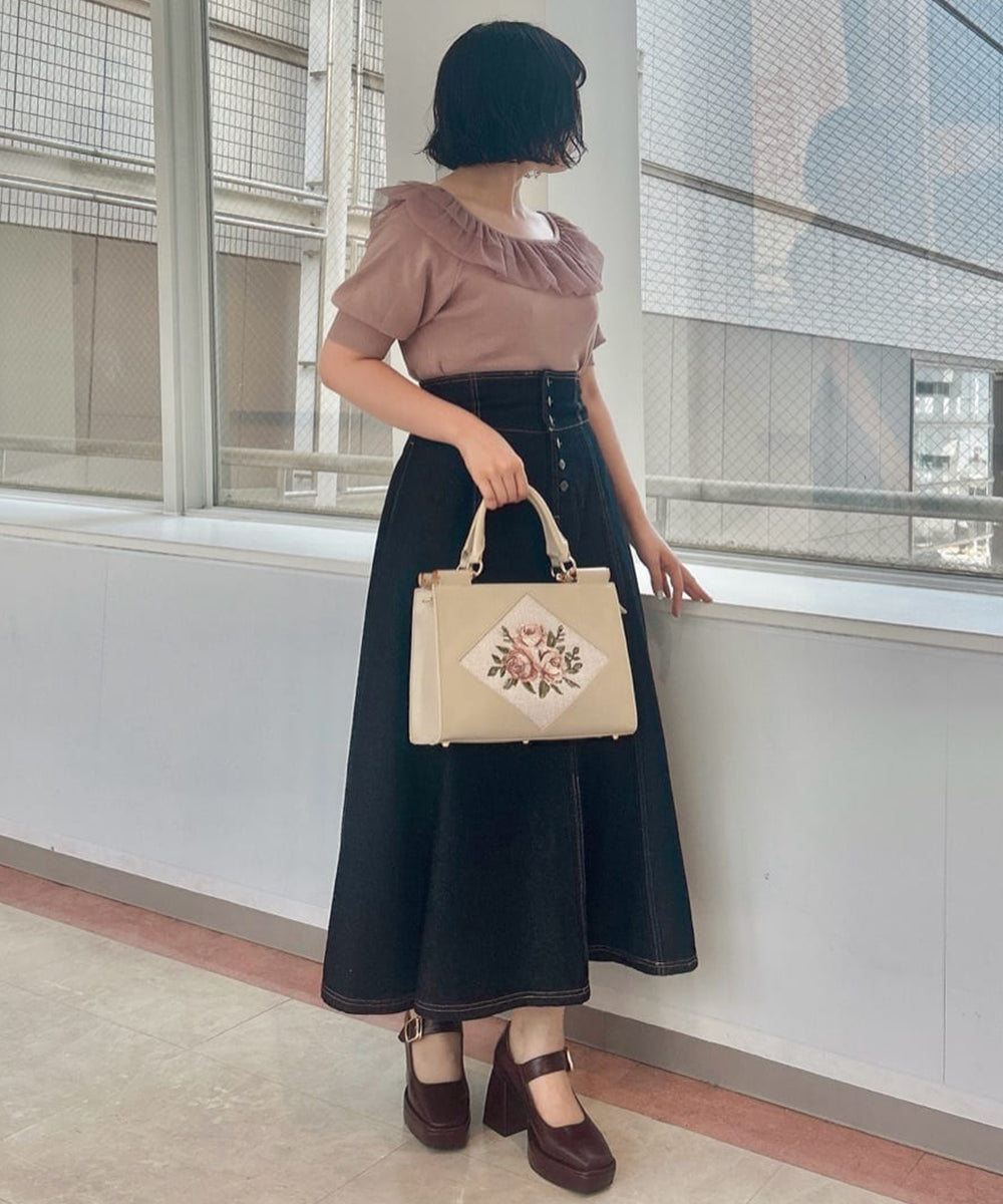 アンアナザーアンジェラス an another angelus 【大人気！】ローズ刺繍トートバッグ （IVORY） IVORY