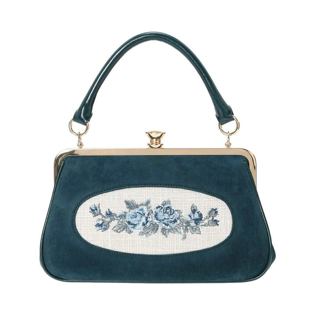 アンアナザーアンジェラス an another angelus フレームローズ刺繍クロップドがま口バッグ （BLUE GREEN） BLUE GREEN