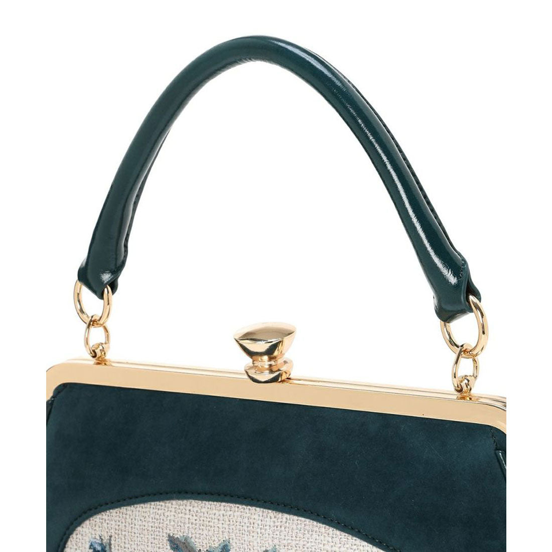 アンアナザーアンジェラス an another angelus フレームローズ刺繍クロップドがま口バッグ （BLUE GREEN） BLUE GREEN