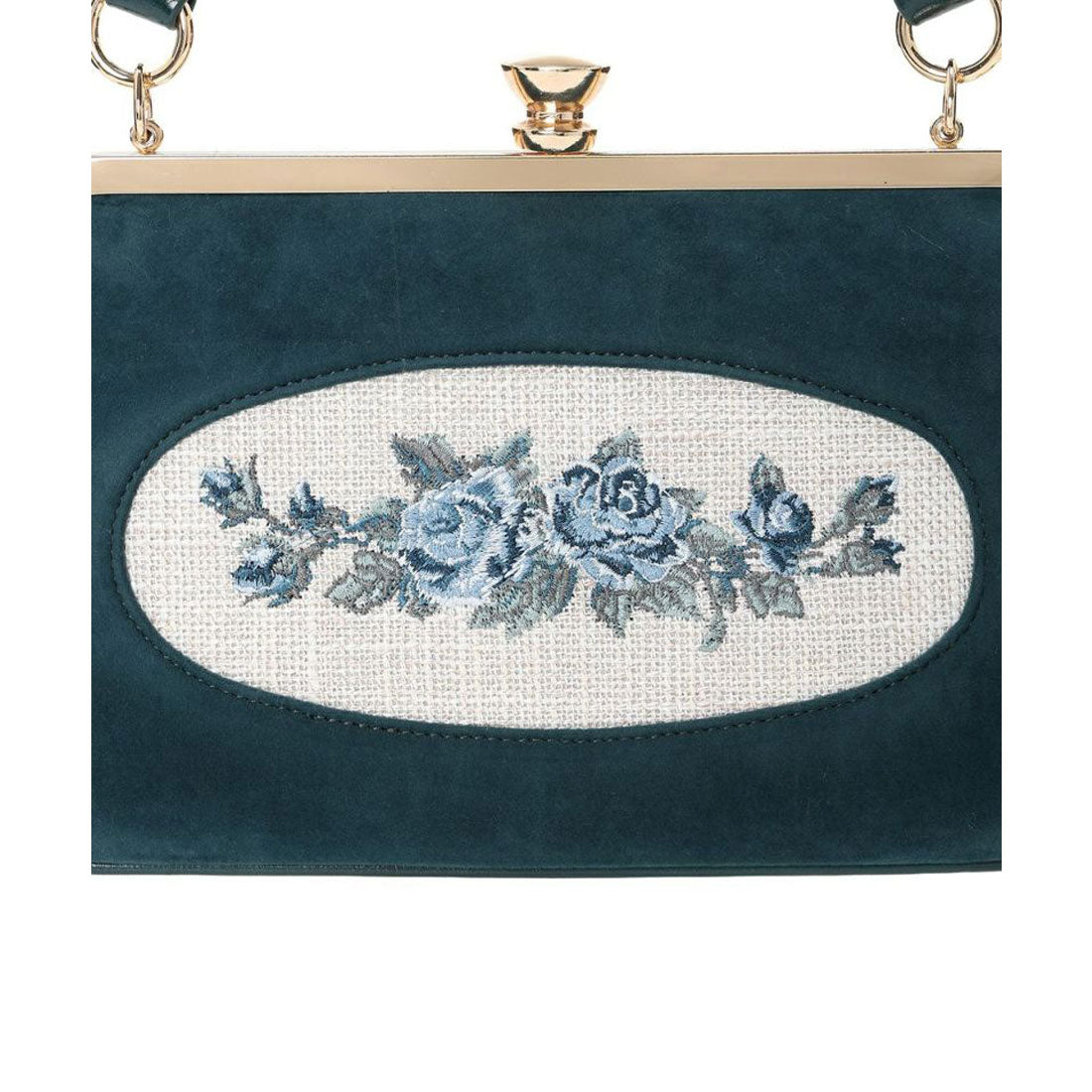 アンアナザーアンジェラス an another angelus フレームローズ刺繍クロップドがま口バッグ （BLUE GREEN） BLUE GREEN