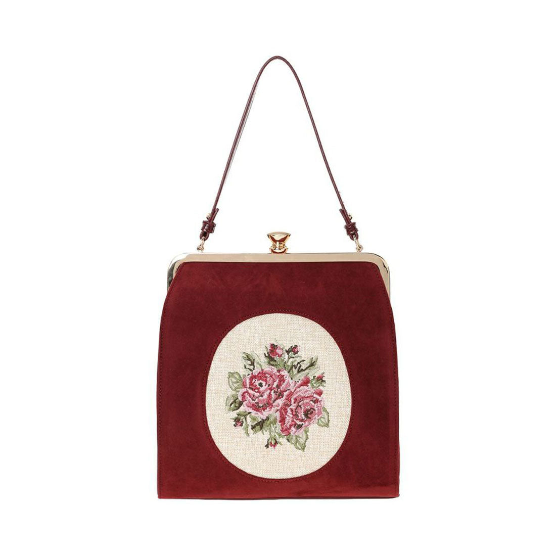 アンアナザーアンジェラス an another angelus カメオローズ刺繍スクエアがま口バッグ （BORDEAUX） BORDEAUX