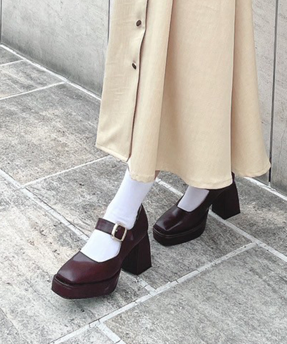 アンアナザーアンジェラス an another angelus 楽天ガールズアワード 【モデル着用】ワンストラップ厚底ヒールパンプス （BROWN） BROWN
