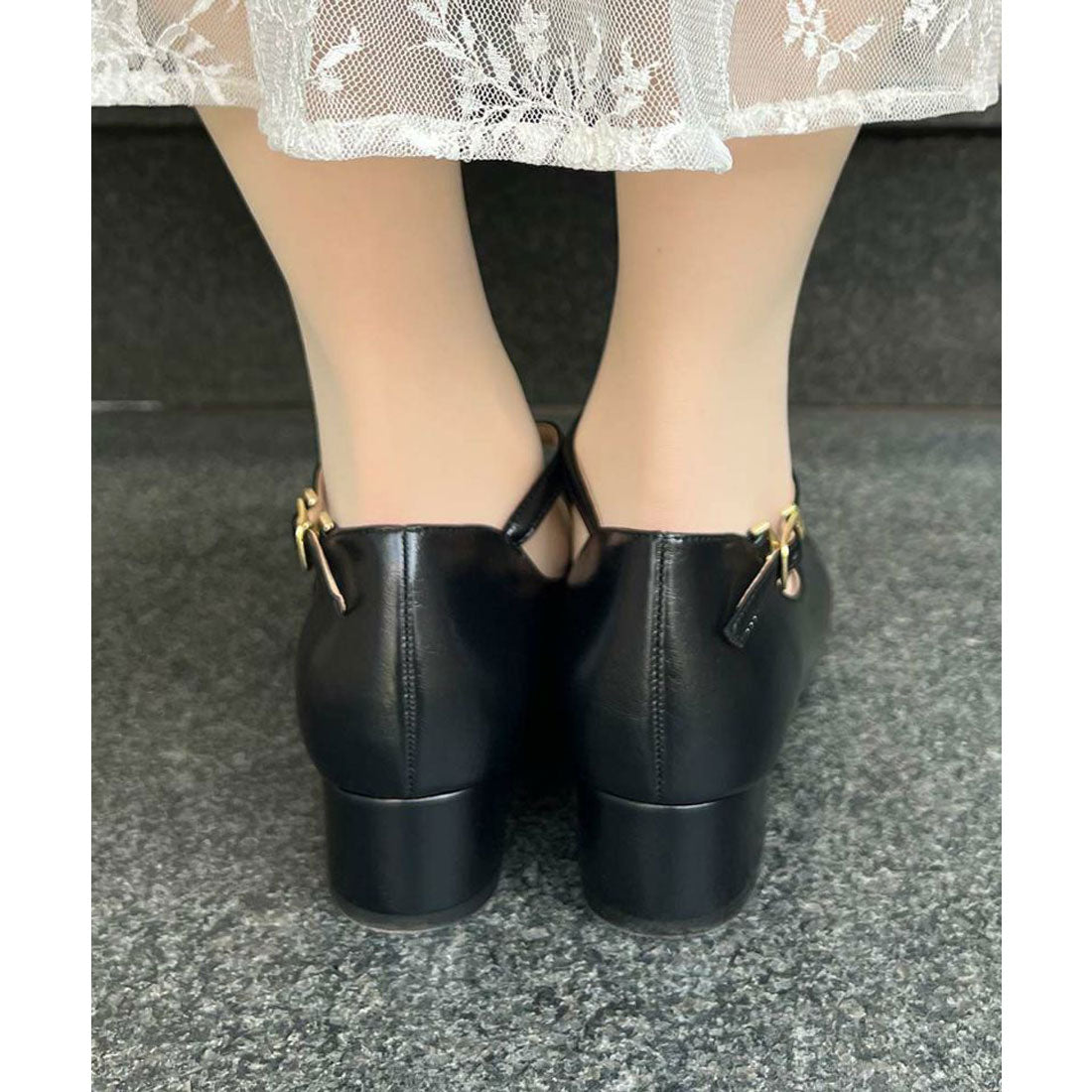 アンアナザーアンジェラス an another angelus 刺繍入りクロスストラップパンプス （BLACK） BLACK