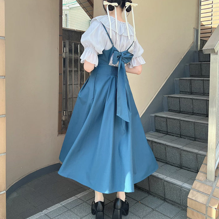 アンアナザーアンジェラス an another angelus 【洗える】バック カッティング キャミ ワンピース  （BLUE GREEN） BLUE GREEN