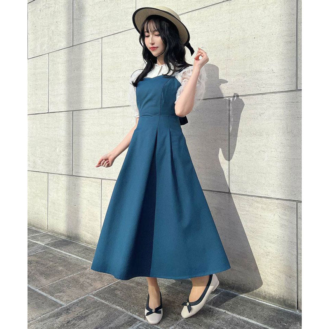 アンアナザーアンジェラス an another angelus 【洗える】バック カッティング キャミ ワンピース  （BLUE GREEN） BLUE GREEN