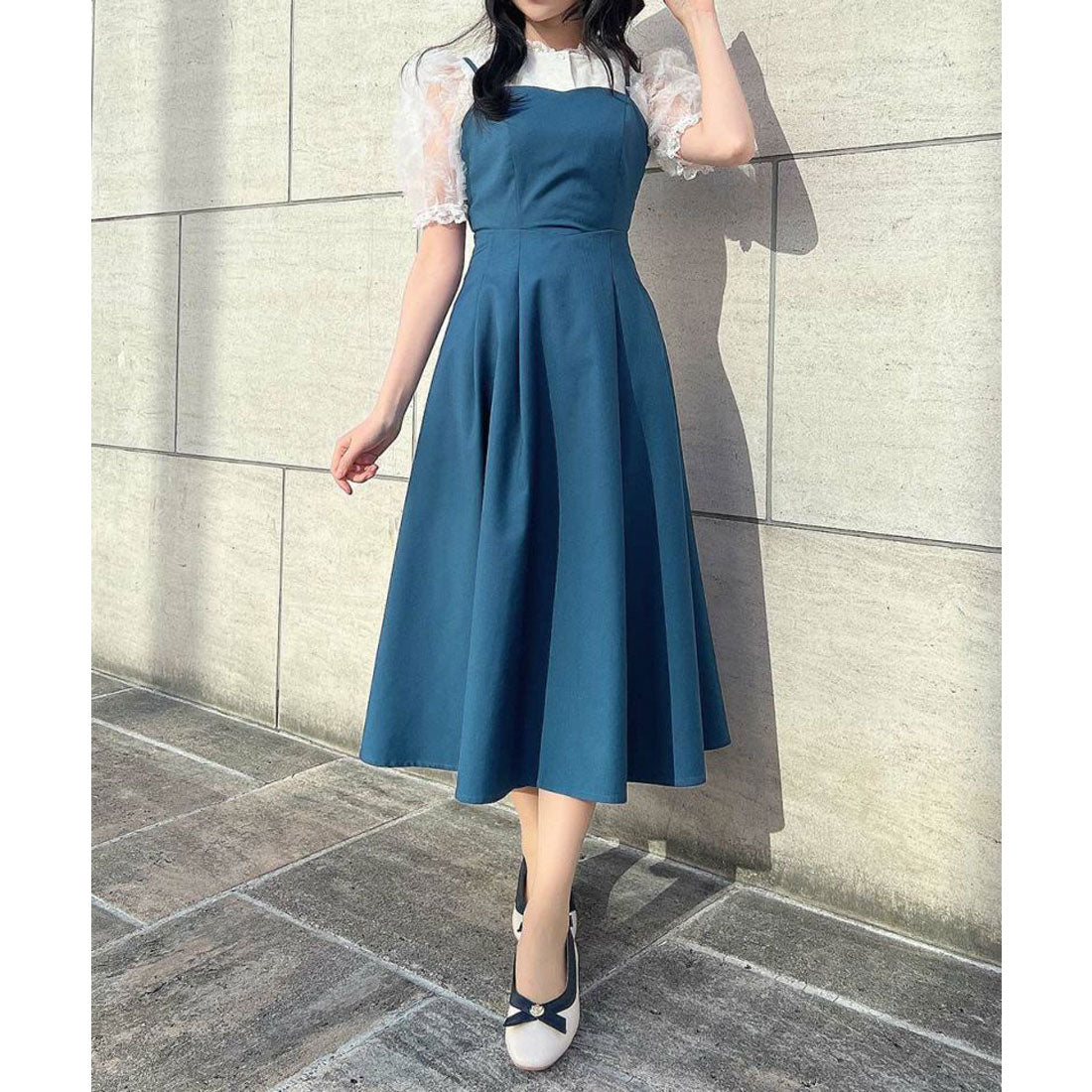 アンアナザーアンジェラス an another angelus 【洗える】バック カッティング キャミ ワンピース  （BLUE GREEN） BLUE GREEN