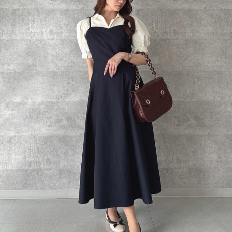 アンアナザーアンジェラス an another angelus  【洗える】バック カッティング キャミ ワンピース  （NAVY） NAVY