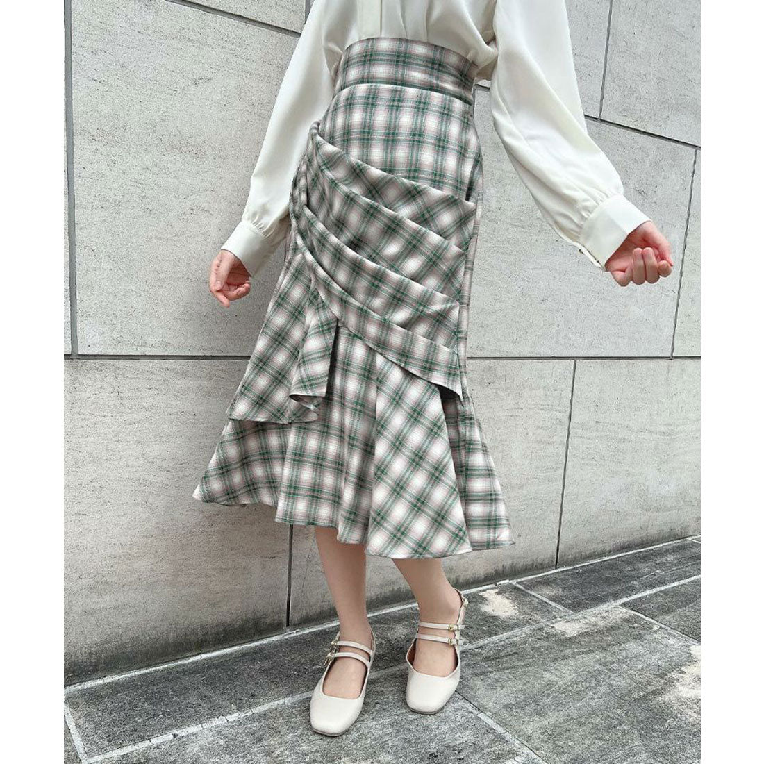 an another angelus an another angelus Rakuten Girls Award 【Model Worn Product】 Checked Draped Ruffle Skirt 【Washable】