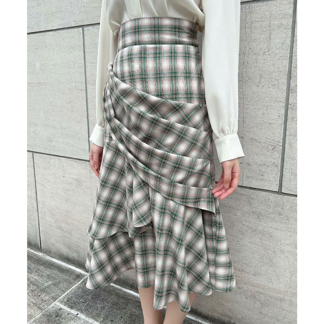 an another angelus an another angelus Rakuten Girls Award 【Model Worn Product】 Checked Draped Ruffle Skirt 【Washable】