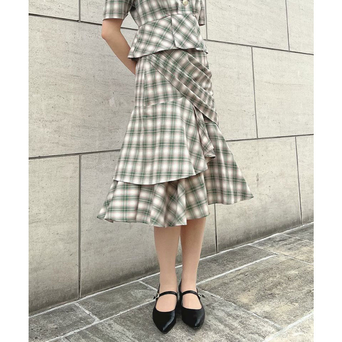 an another angelus an another angelus Rakuten Girls Award 【Model Worn Product】 Checked Draped Ruffle Skirt 【Washable】