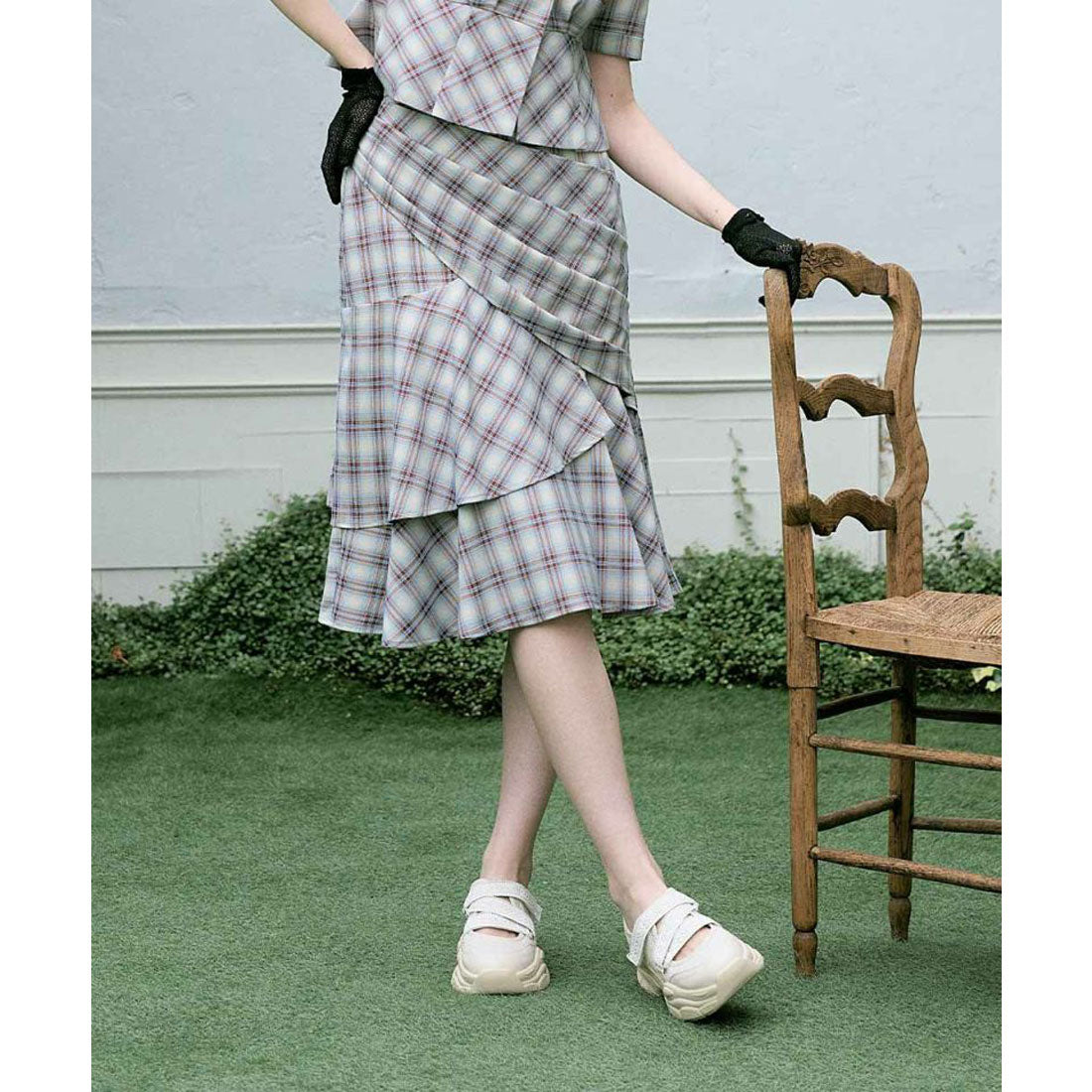 an another angelus an another angelus Rakuten Girls Award 【Model Worn Product】 Checked Draped Ruffle Skirt 【Washable】