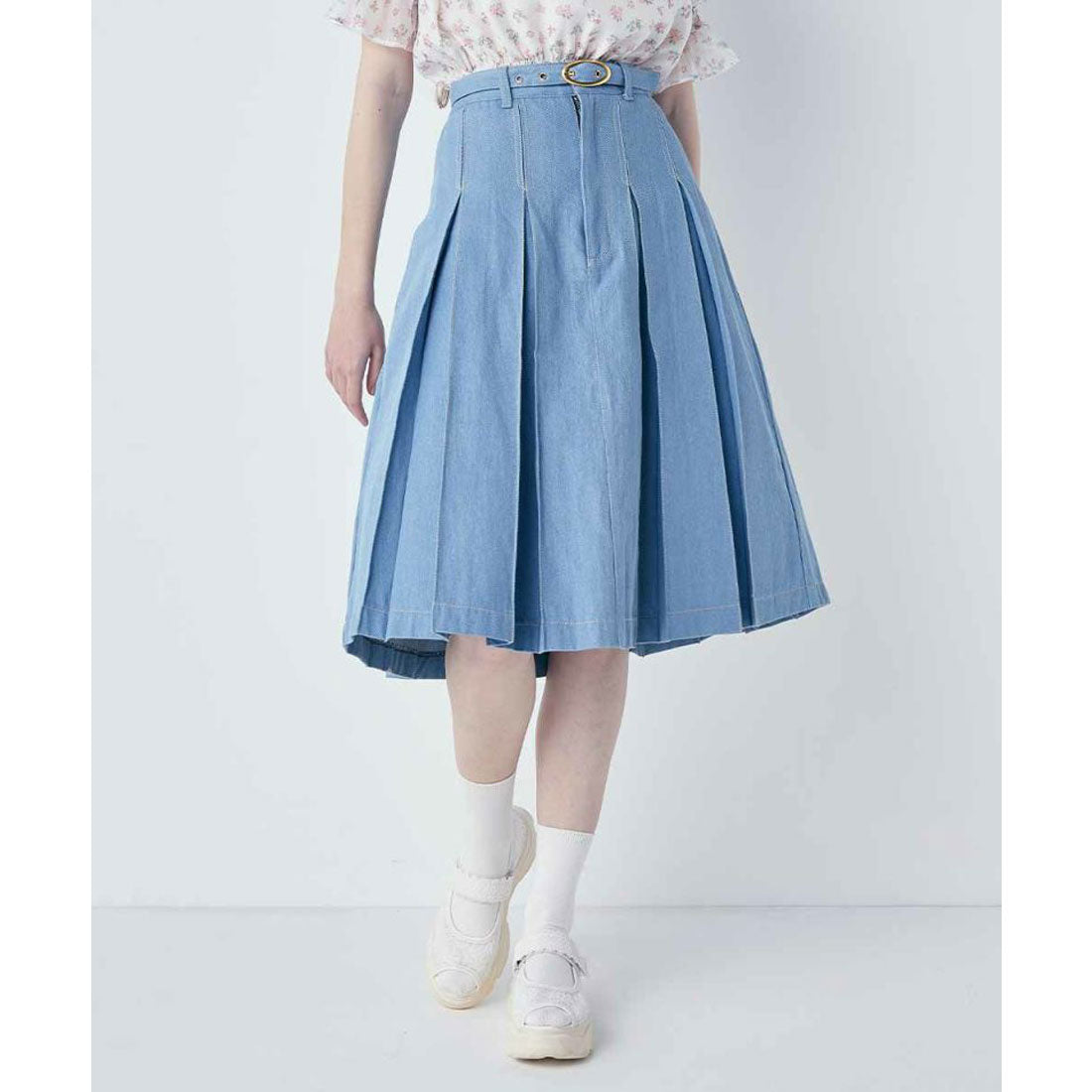 アンアナザーアンジェラス an another angelus ベルト付きボックスタックデニムスカート【洗える】 （L/BLUE） L/BLUE