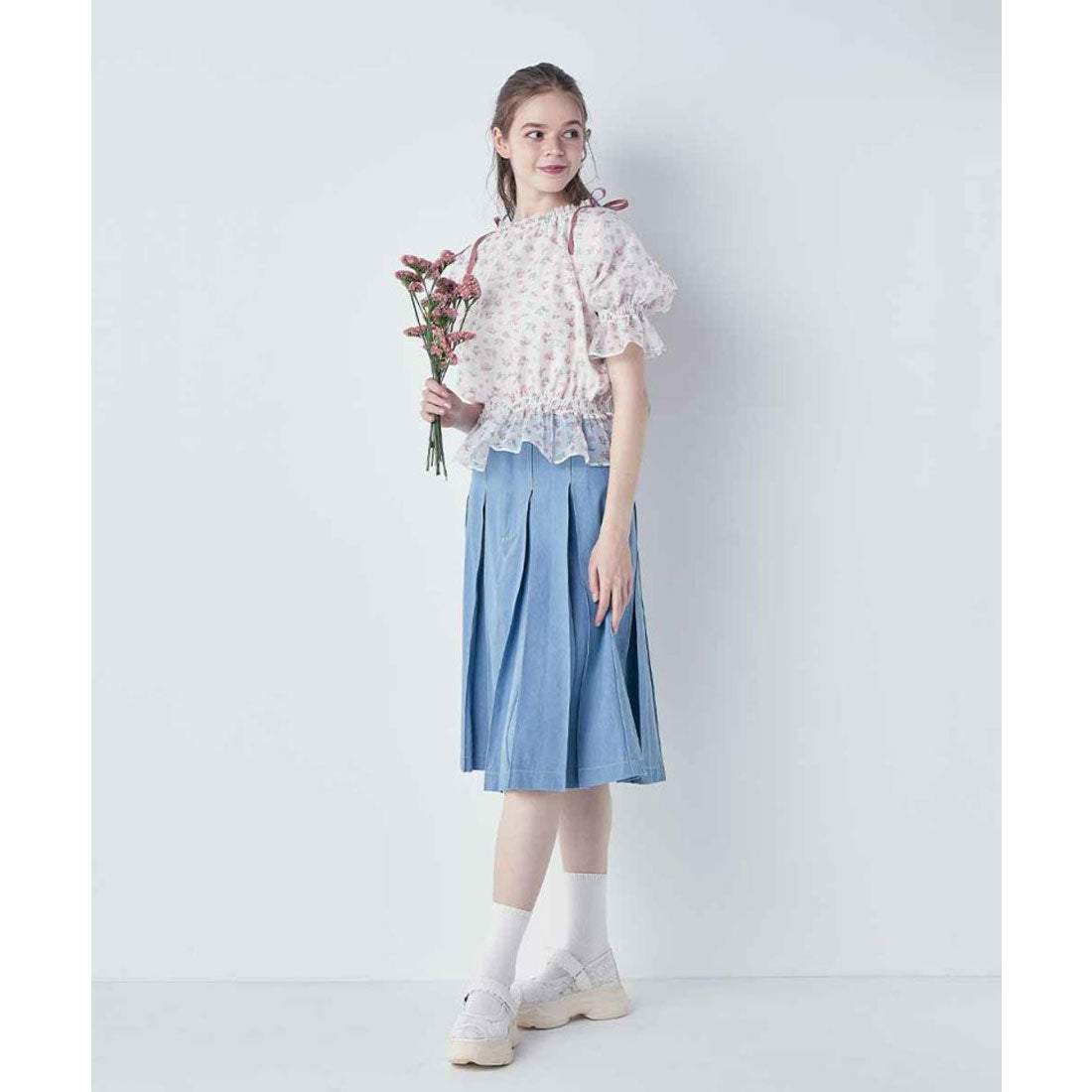 アンアナザーアンジェラス an another angelus ベルト付きボックスタックデニムスカート【洗える】 （L/BLUE） L/BLUE