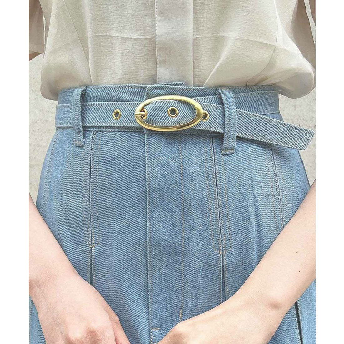 アンアナザーアンジェラス an another angelus ベルト付きボックスタックデニムスカート【洗える】 （L/BLUE） L/BLUE