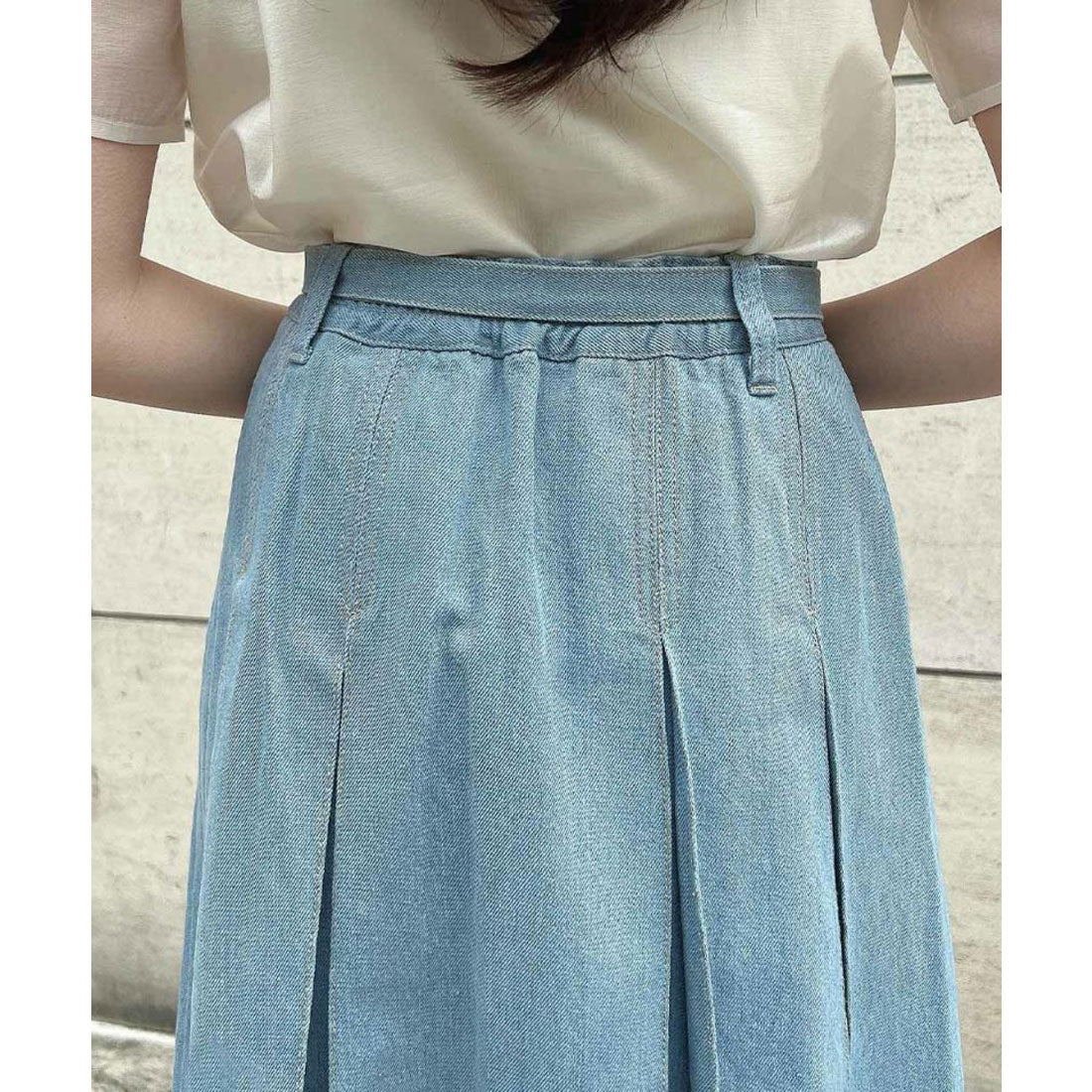 アンアナザーアンジェラス an another angelus ベルト付きボックスタックデニムスカート【洗える】 （L/BLUE） L/BLUE