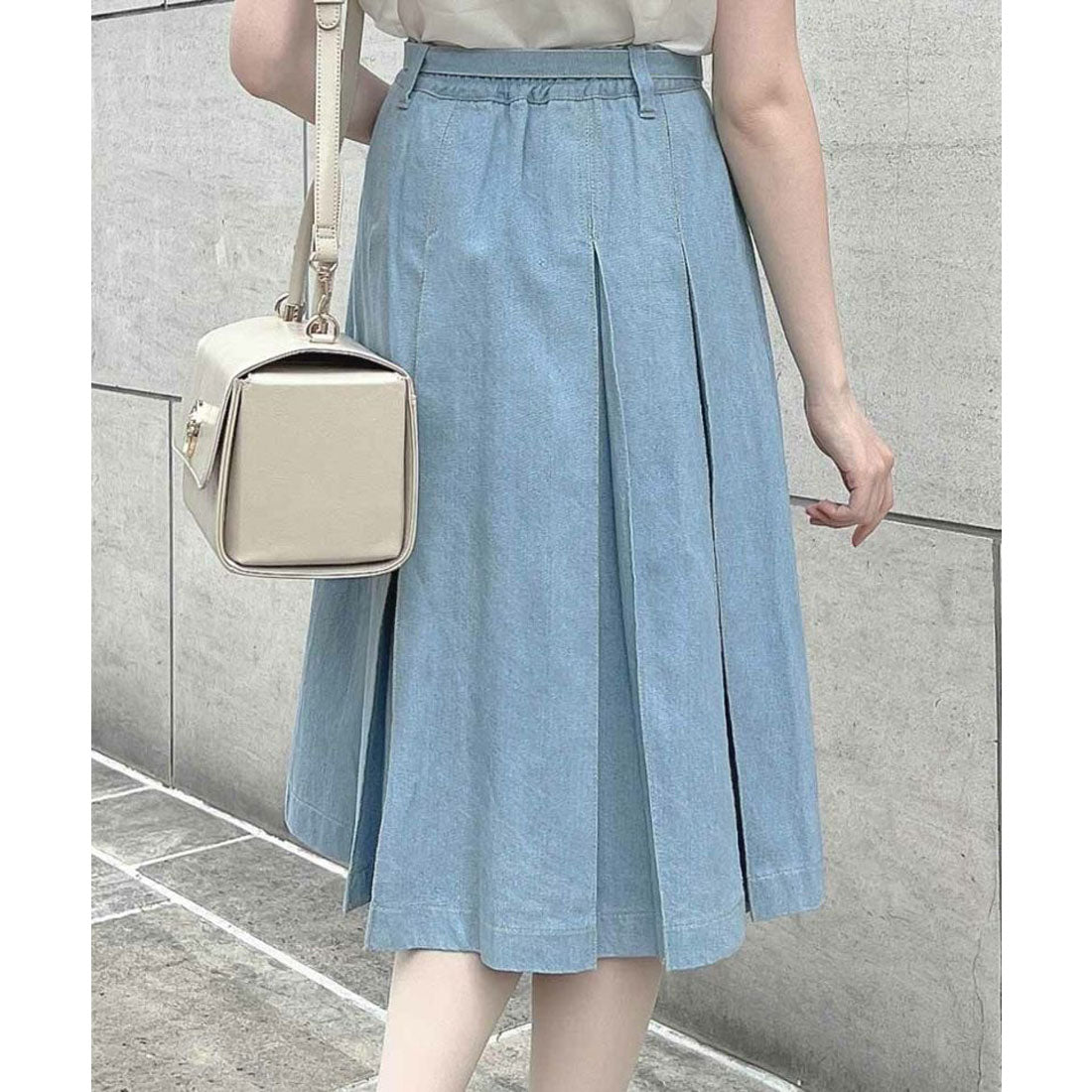 アンアナザーアンジェラス an another angelus ベルト付きボックスタックデニムスカート【洗える】 （L/BLUE） L/BLUE