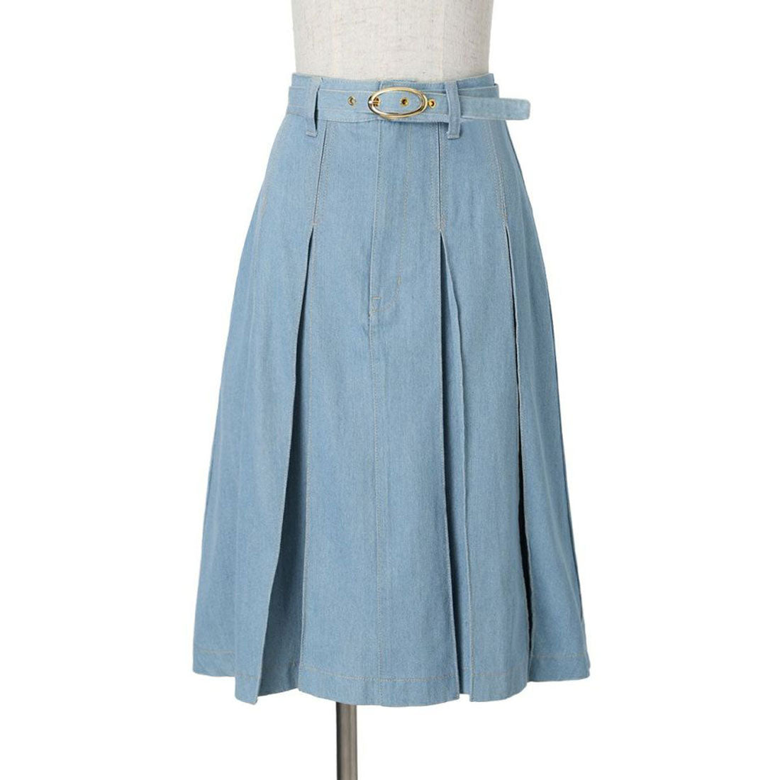 アンアナザーアンジェラス an another angelus ベルト付きボックスタックデニムスカート【洗える】 （L/BLUE） L/BLUE