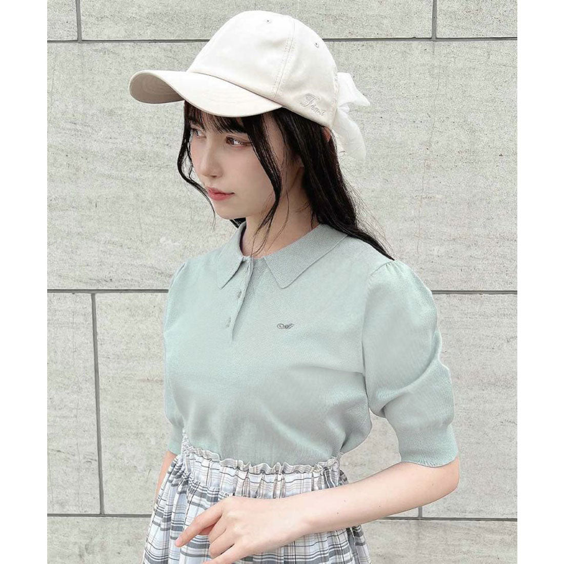 アンアナザーアンジェラス an another angelus 【洗える】ANロゴ刺繍ニットポロ（MINT GRAY） MINT GRAY