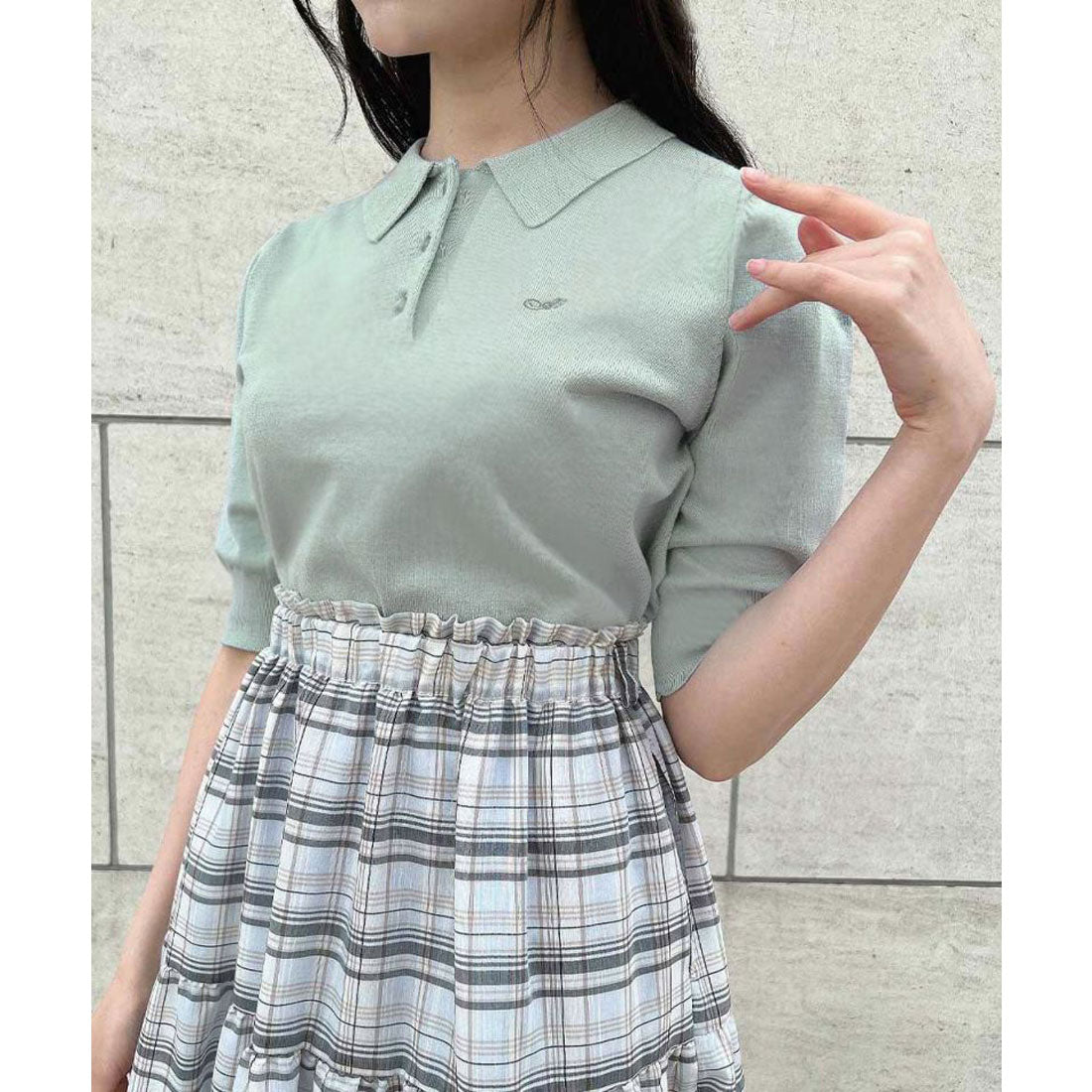 アンアナザーアンジェラス an another angelus 【洗える】ANロゴ刺繍ニットポロ（MINT GRAY） MINT GRAY
